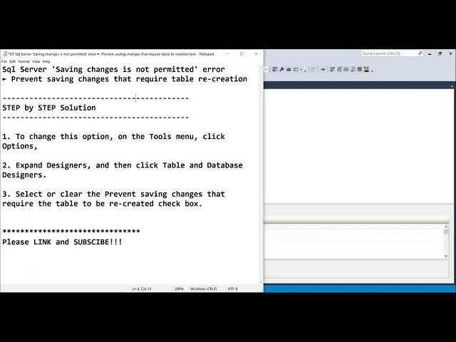 Fix Prevent saving changes that require the table to be re-created SQL Server Error -My Code Academy
