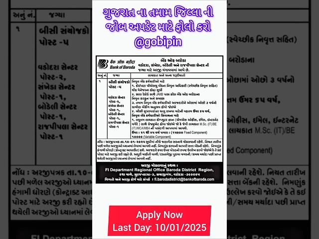 BOB New Vacancy 2024 | Bank of Baroda new Job Vacancy 2024 #gobipin #job #shortvideo #latestjobs