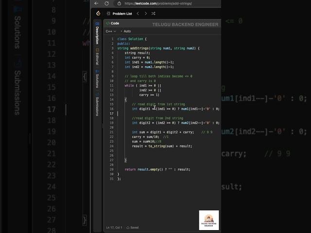 Add Strings |  #datastructuresandalgorithms #datastructuresintelugu #codingchallenge #strings