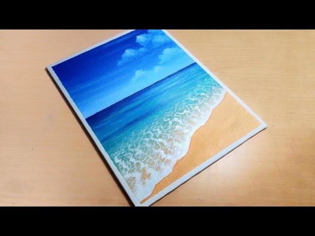 Easy Seascape Painting | Beach Acrylic Painting Tutorial for Beginners | Ocean Beach Scenery Acrylic