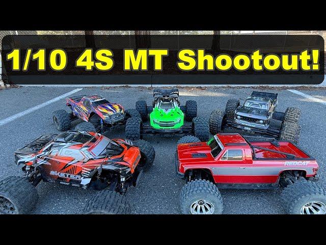 4S RC Monster Truck Shootout!  Traxxas Maxx, Corally Sketer, Arrma Kraton Outcast, Redcat Valkyrie