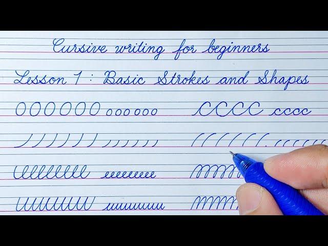 Cursive writing for beginners Lesson 1 | Basic Strokes and Shapes | Cursive handwriting practice