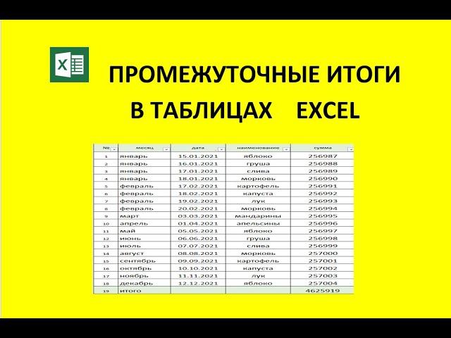 промежуточные итоги в таблицах EXCEL