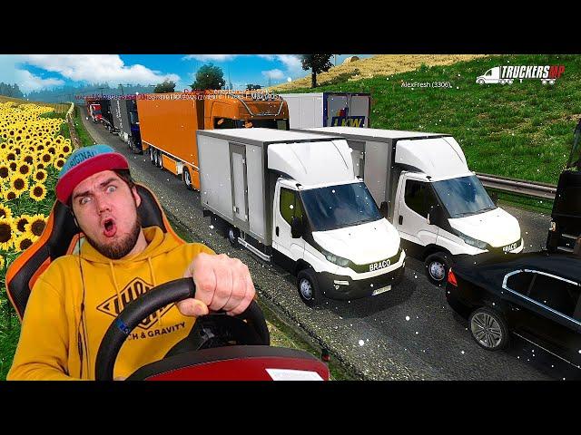 ДОРОГА ДУРАКОВ 3 ЧАСА ПРОСТОЯЛИ В ПРОБКЕ - ДЕРЖИМ ОБОЧИНУ в ETS 2 MP - Euro Truck Simulator 2 + РУЛЬ