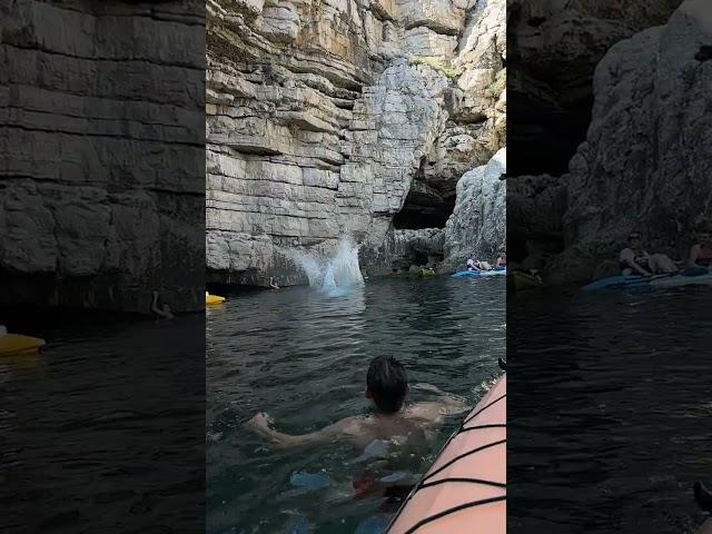 22 meter Cliff Jumping on kayak tour in Pula with Active Istria - Explore the   BLUE CAVE