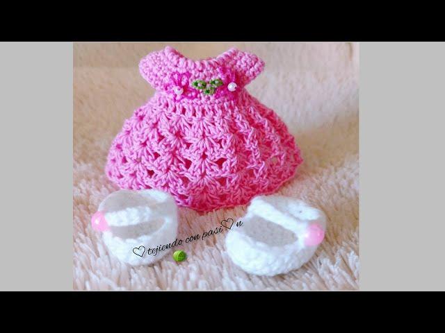 VESTIDO Y ZAPATOS DE MUÑECA A CROCHET - COMO PONER PELO A LAS MUÑECAS - PASO A PASO -