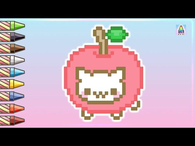 Pixel Art | Как нарисовать КОТЕНКА Kawaii по клеточкам | Рисунки по клеточкам | Coloring Kids