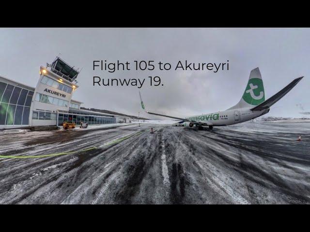 Winter approach runway 19 at Akureyri Airport Iceland (AEY BIAR).