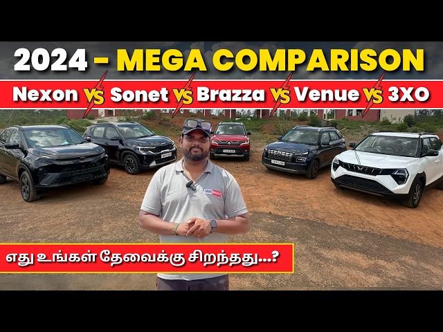 2024 Mega Sub-Compact SUV Comparison : XUV 300 Vs Brezza Vs Nexon Vs Kia Sonet Vs Hyundai Venue