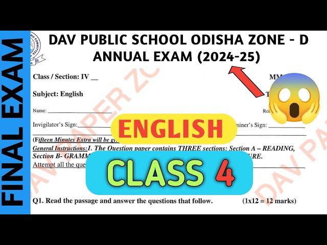 Dav class 4 question paper of English of annual/final exam 2025 | Dav paper Zone | 2024-25 |