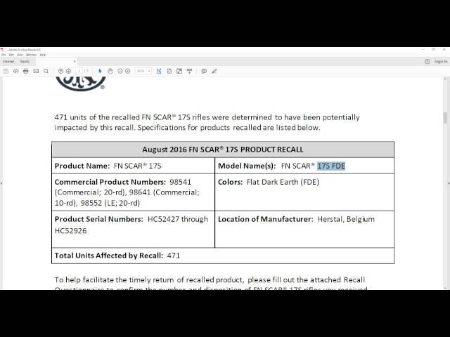 FN SCAR 17S Возврат на ремонт и замену 471 винтовок