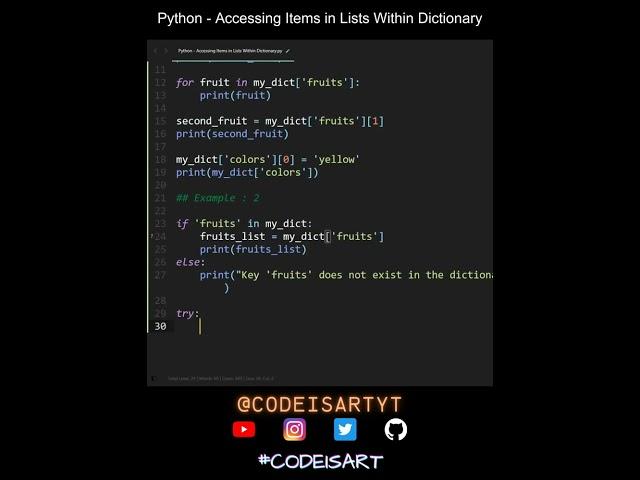 Accessing Items in Lists Within Dictionary in Python | Python Examples | Python Coding Tutorial