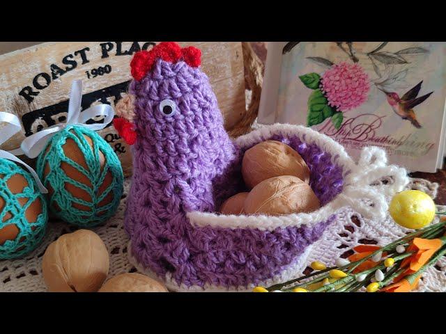 ПАСХАЛЬНАЯ КУРОЧКА -КОРЗИНКА КРЮЧКОМ МК /EASTER BASKET WITH CHICKEN, CROCHETED