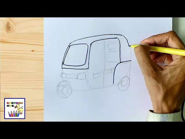 how to Draw 3 D auto rickshaw step by step make easy auto rickshaw drawing