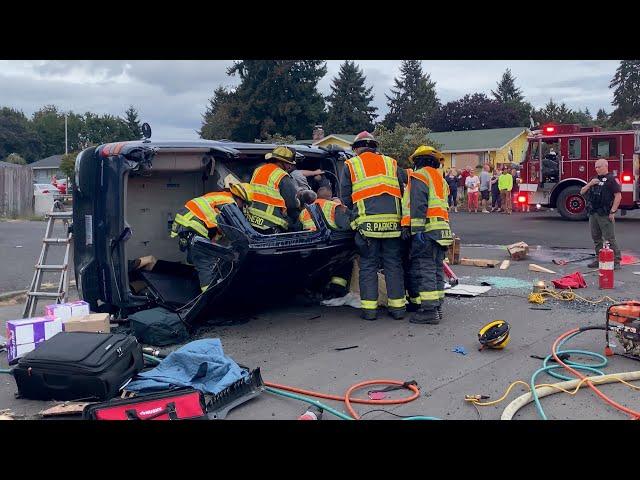 Rollover Accident: Vehicle Extrication Roof Removal with Jaws of Life | Vancouver Fire Department