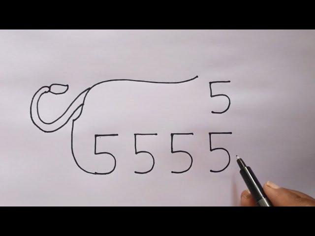 Draw Lion From 555 Number | Drawing Lion For beginners | Lion Drawing Sketch