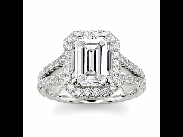 Diamond Ring 360 video Emerald Shape Split Halo White Gold