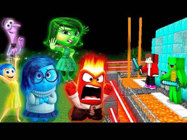 Joy Disgust Fear Anger from Inside Out 2 vs Security House in Minecraft Maizen JJ and Mikey