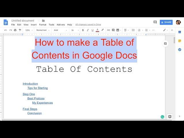 How To Make A Table Of Contents In Google Docs