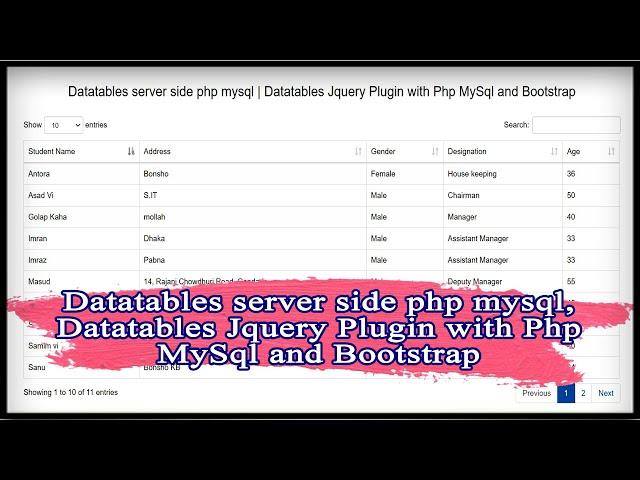 Datatables server side php mysql | Datatables Jquery Plugin with Php MySql and Bootstrap