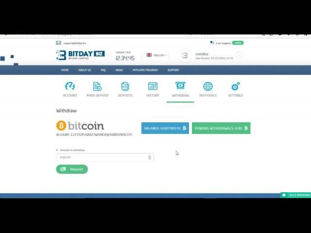 BITDAY Online Money Withdrawal Proof 3rd Oct 2016