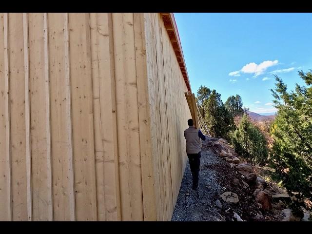 BOARD and BATTEN siding COMPLETED | STAINING THE SIDING .... Really UNDERESTIMATED 