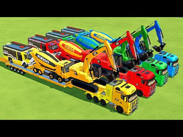 TRANSPORTING EXCAVATOR, MIXER TRUCK, BULLDOZER, POLICE CARS TO GARAGE WITH MAN TRUCK - FS22