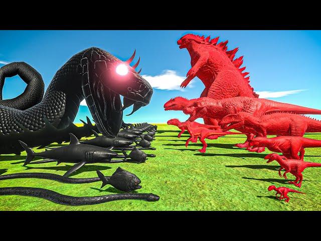Giant Dark Snake Team vs. Godzilla and Red Carnivore Dinosaurs - ARBS