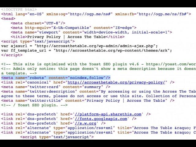 Meta Name "Robot" set as Noindex, Nofollow Through #wordpress