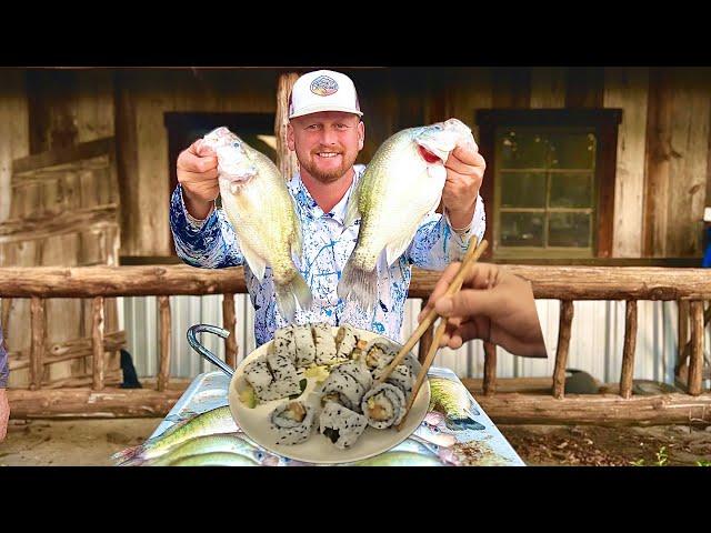 HOW TO CATCH 2 POUND CRAPPIE!! New Personal Best! Crappie SUSHI! (Catch and Cook)