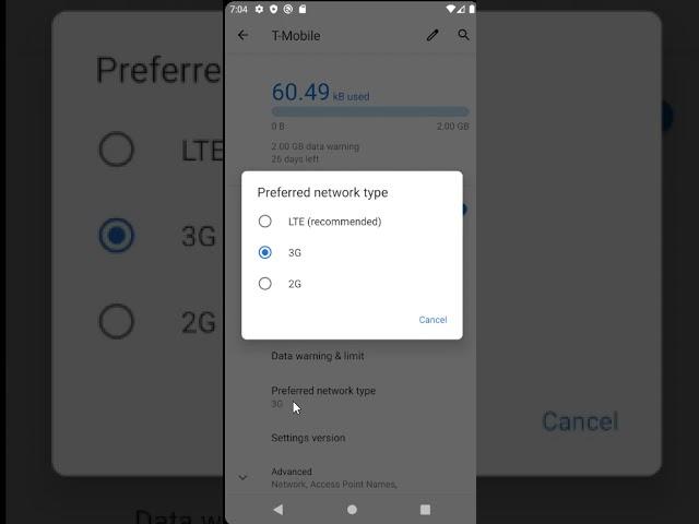 Switch between 5G/4G/3G/2G network type on Android