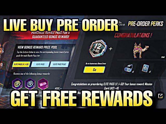 LIVE PURCHASE PRE ORDER 1 TO 50 RP PUBG MOBILE/BGMI | A12 ROYALE PASS PRE ORDER EVENT