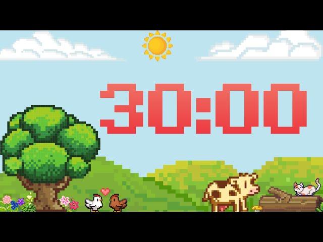 30 Minute Fun Pixel Farm Classroom Timer (No Music, Synth Bell Alarm at End)