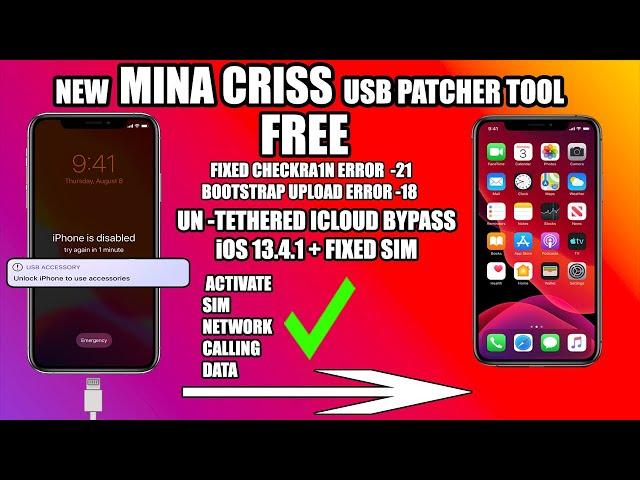 Mina Cris USB Patcher Tool iOS14.2/iOS13|Fixed Checkra1n -20 Error|Jailbreak Passcode Disable iPhone