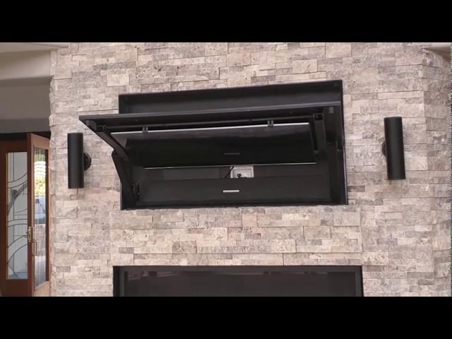 Flip-Around Hidden TV mount built-in to a stone wall