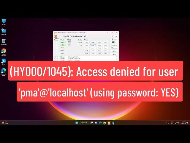 Fixed Xampp (HY000/1045): Access denied for user 'pma'@'localhost' (using password: YES)