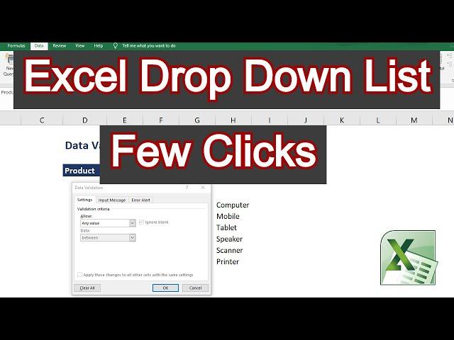 Data Validation Drop Down List - How to make drop down list in excel