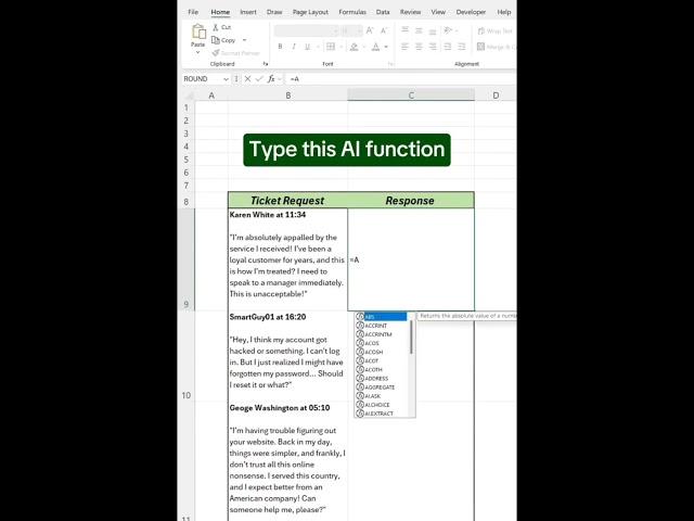 Response using AI inside #excel #microsoftoffice #exceltips