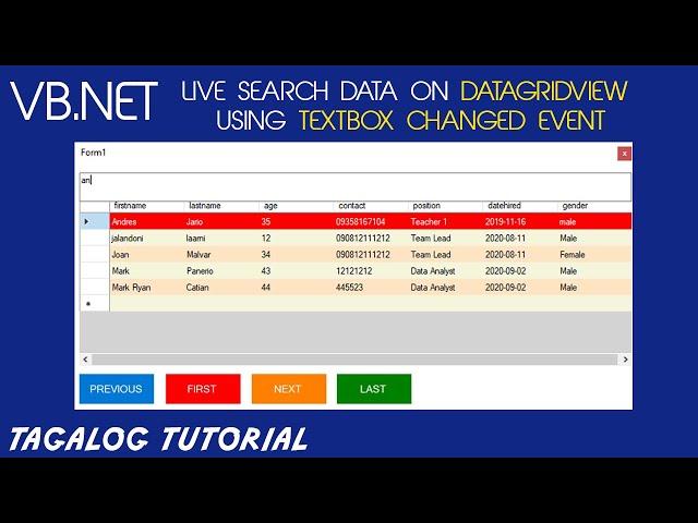 Visual Basic.net: How to LIVE search data on DataGridView using TextBox Changed Event [TAGALOG]