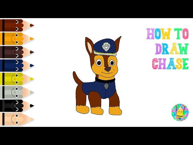 Kid Friendly Drawing of Chase from Paw Patrol | ArtistsFloor Kids