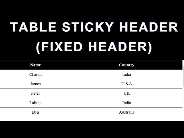 CSS Table Header Row Position Always Sticky (Table Header Visible)