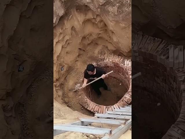 Sand filling process in deep well brick walls – satisfying! ️