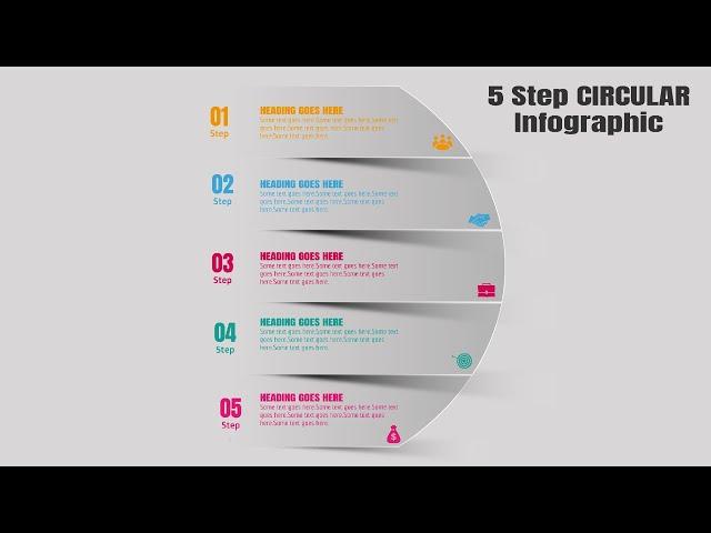 2.Adobe Illustrator Design -  5 Step Circular 3D shadow Infographic | Business Infographic