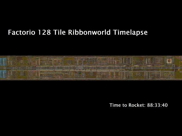 Factorio 128 Tile Ribbonworld Timelapse