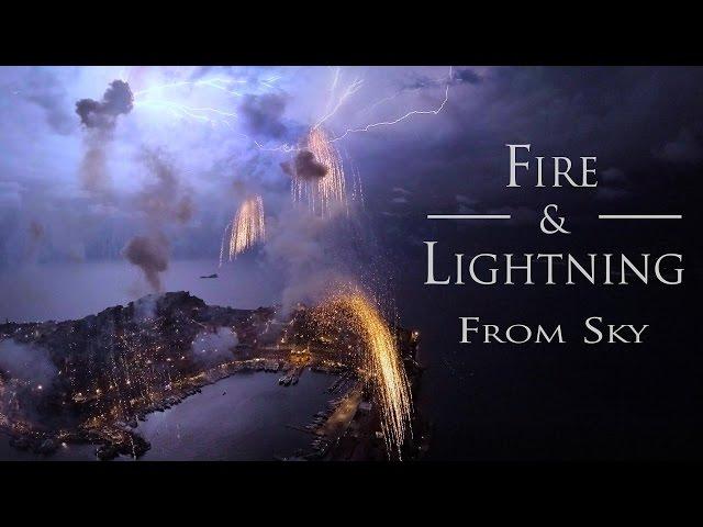 AMAZING Fireworks e Lightning from Sky  (Elba 15/08/2015)  Drone Video 4K