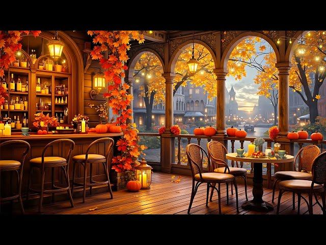 Fall ambience with gentle jazz music in a rainy day cafe ~ Jazz instrumental music for relaxing