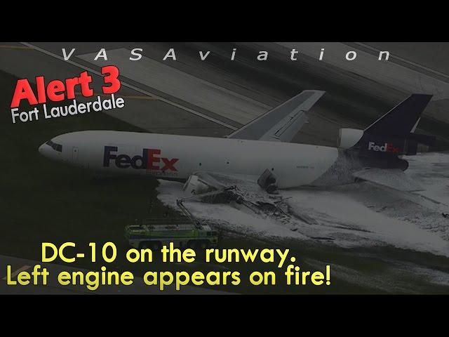 Fedex MD-10 GEAR COLLAPSES + CAUGHT FIRE at Fort Lauderdale!