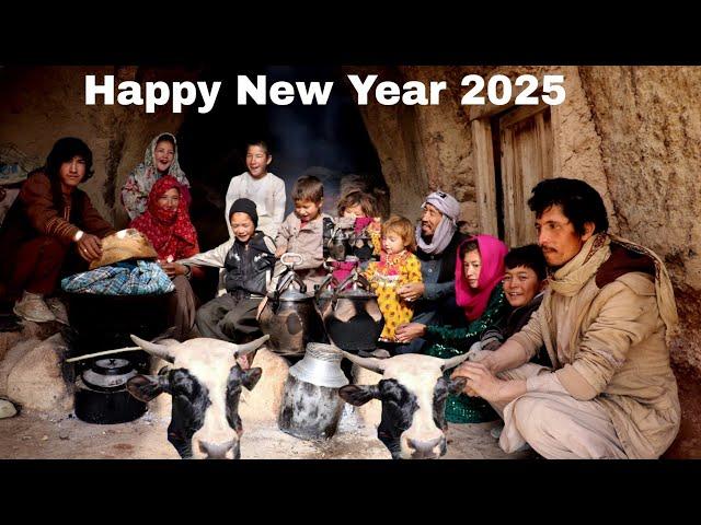 Surviving in 2000 years Cave|| A full day in a cave cooking cow head stew with a big family