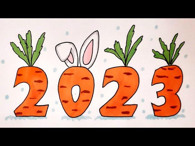 РИСУЕМ ЦИФРЫ 2023 ГОД КРОЛИКА, НОВОГОДНИЕ РИСУНКИ/We draw NEW YEAR'S FIGURES 2023 YEAR OF THE RABBIT