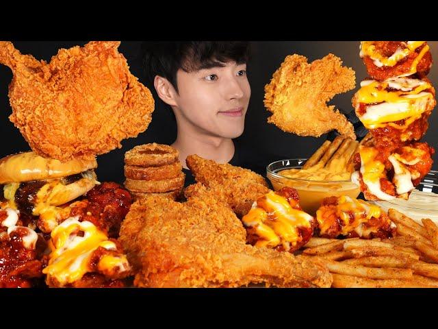ASMR MUKBANG FRIED CHICKEN & HOT CHEESE FRIED CHICKEN & CHEESEBURGER & FRENCH FRIES & ONION RINGS